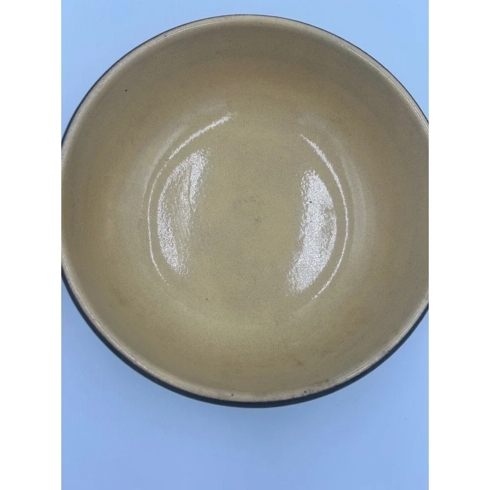 Vintage Brown Ceramic Fondue Pot Skillet Cream Interior Stoneware MCM 7.5 Inch